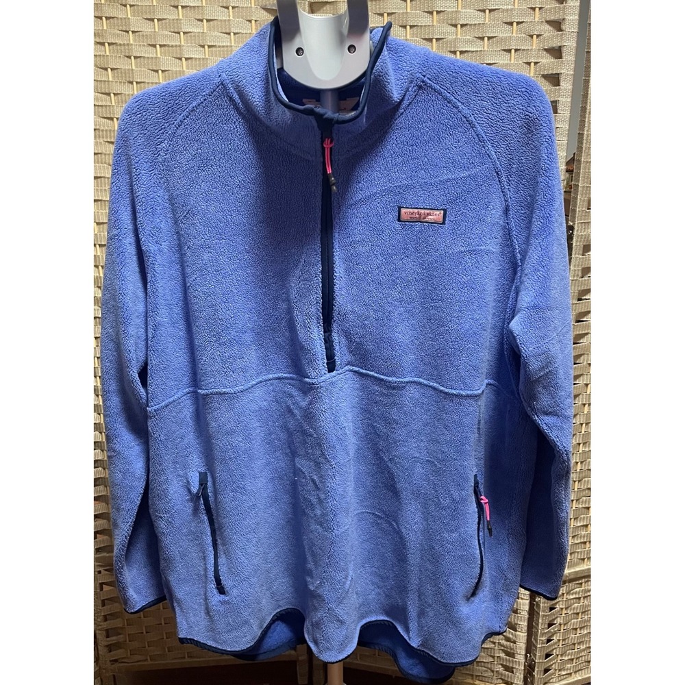 Vineyard Vines Womens 2X Blue Fleece Shep Shirt Quarter Zip Pullover Jacket